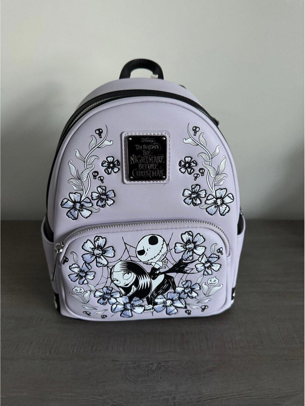 Loungefly NBC Jack and Sally Lavender Floral Mini Backpack